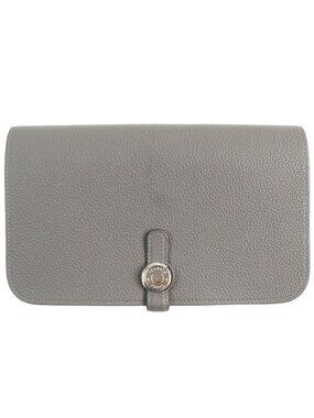 Hermes Dogon GM Duo Gris Meyer Silver Sellier Buttons Togo Wallet